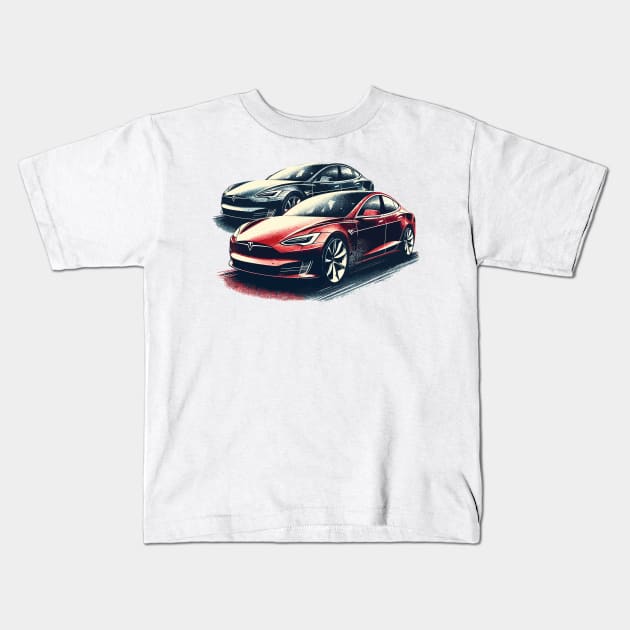 Tesla Model S Kids T-Shirt by Vehicles-Art